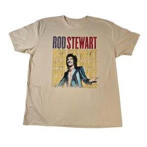 Rod Stewart Live in Concert Graphic T Shirt Mens 2XL Beige Classic Rock Band Tee